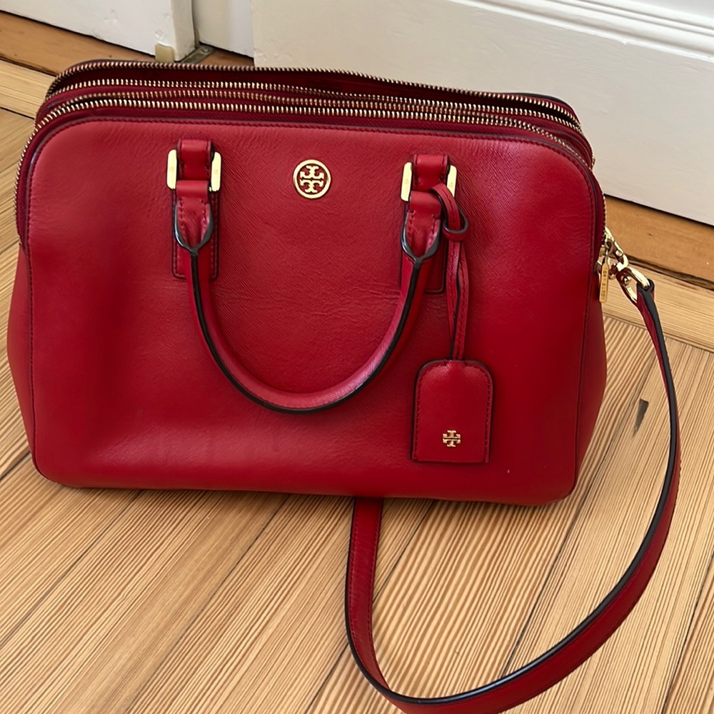 Tory Burch Robinson Triple Zip Pebble Red